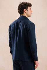 Herren-Hemdjacke aus marineblauem Leinen mit Reißverschluss, leichtes Sommer-Overshirt