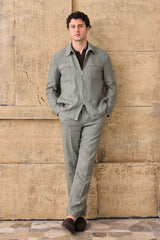 Herren-Hemdjacke aus Leinen in Salbeigrün mit Reißverschluss, leichtes Sommer-Overshirt