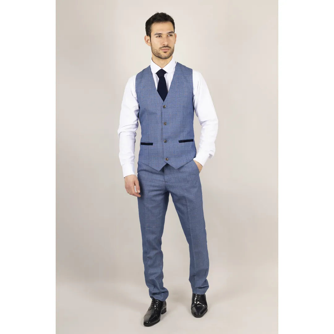 Earl Men's 3-Piece Blue Checked Tailored Suit