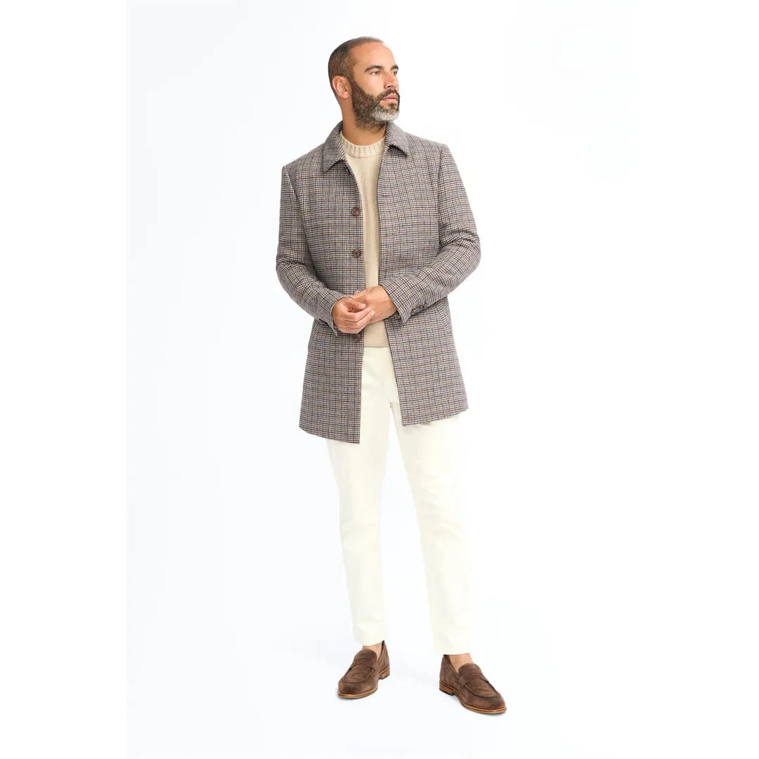 Eddie - Men's Tan Brown Wool Blend Tweed Overcoat