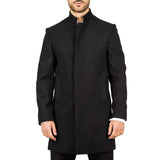 Men's Stand Collar Wool Blend Black Overcoat