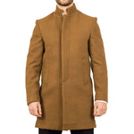 Men's Stand Collar Wool Blend Tan Overcoat