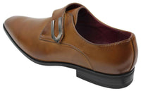 Mens Tan Brown Black Leather Shoes Italian Design Metal Buckle Slip On Smart