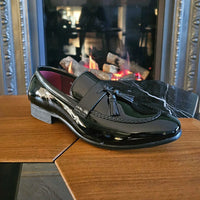 Men's Patent Tassel Slip On Black Loafers