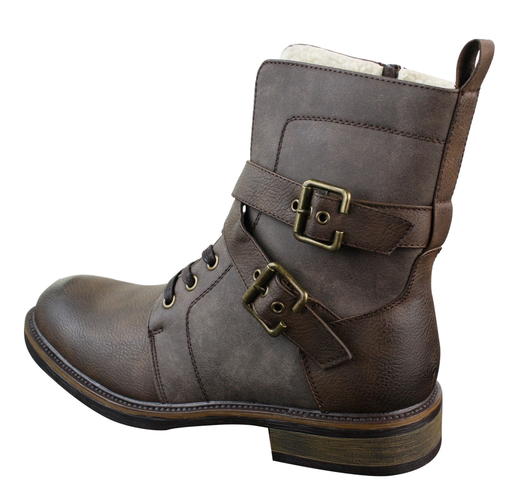 Mens Punk Rock Goth Emo Biker Ankle Boots Leather Buckle Fur Fleece Lined