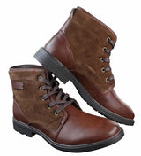 Mens PU Leather & Suede Lace Ankle Combat Cowboy Military Army Biker Boots Shoes