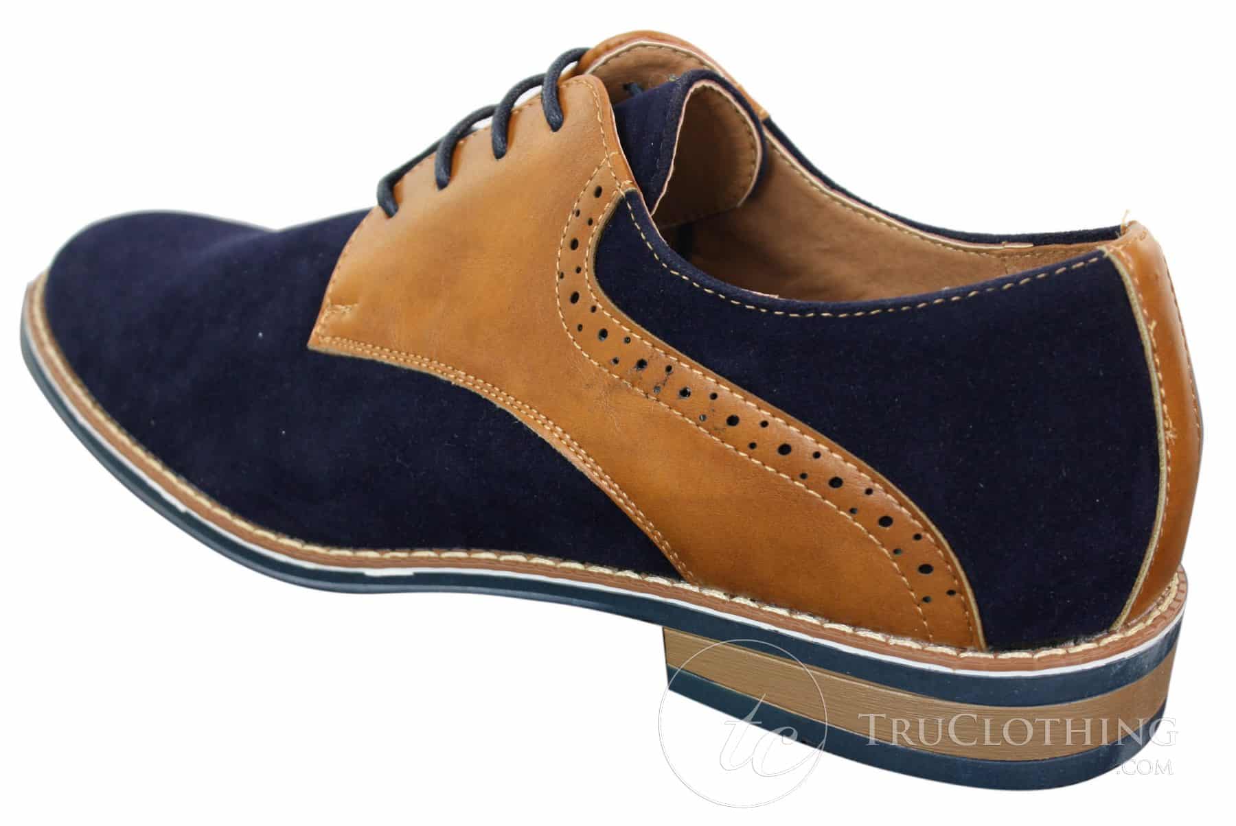 Elong K23 - Mens Suede Leather Laced Shoes Smart Casual Tan Brown PU Comfort Fit Round Toe