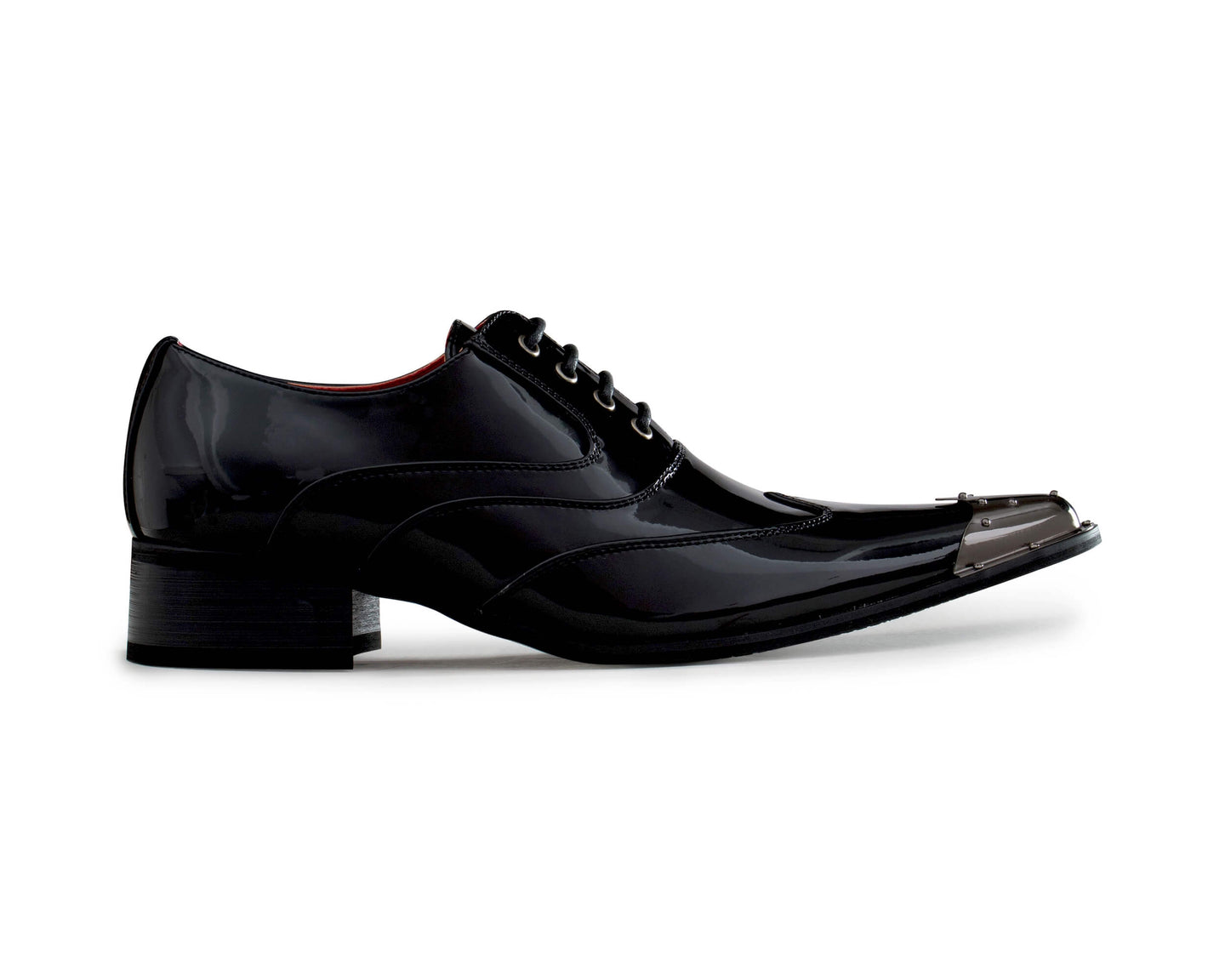 Mens Black Patent Shoes with Metal Toe