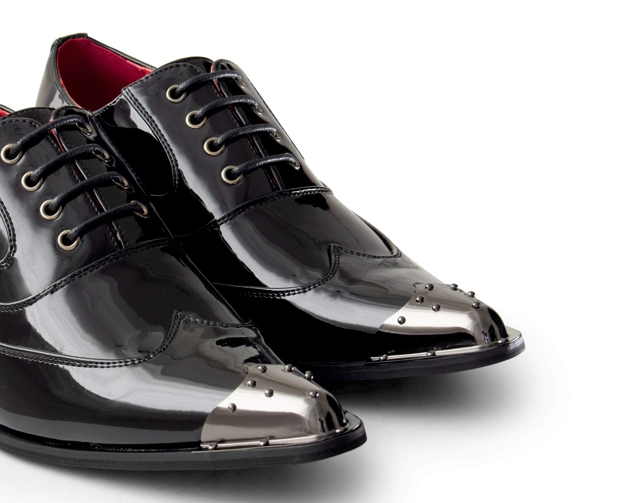 Mens Black Patent Shoes with Metal Toe