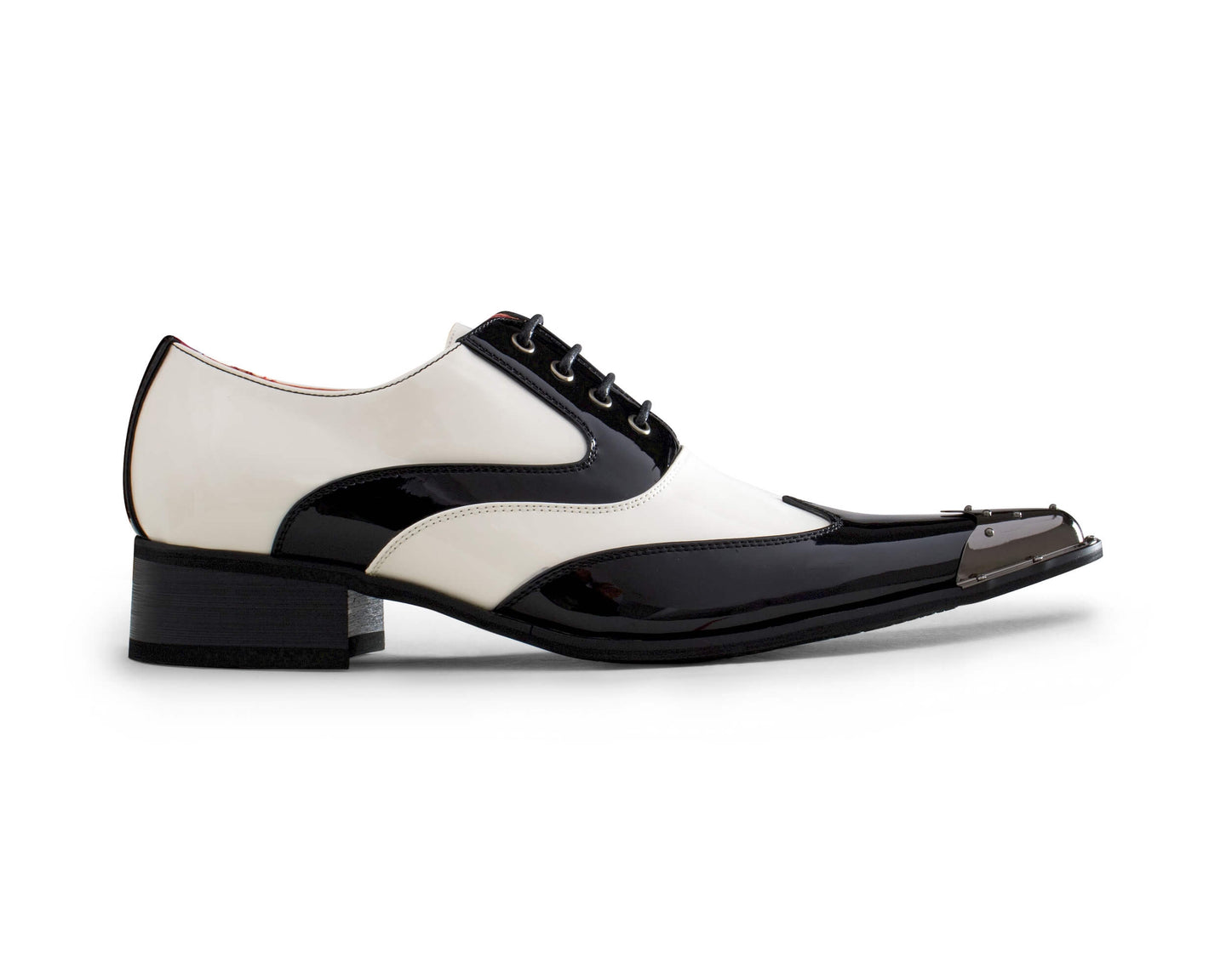 Mens Black & White Patent Shoes with Metal Toe