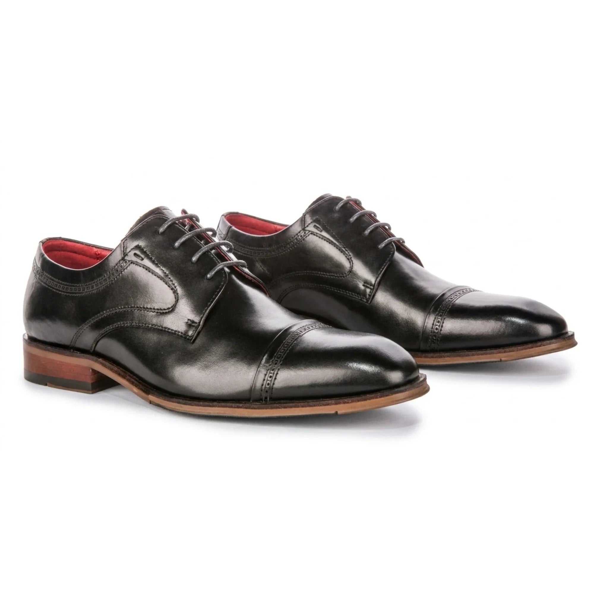 Everett - Schwarze Herren-Derbyschuhe aus poliertem Leder mit Kappe