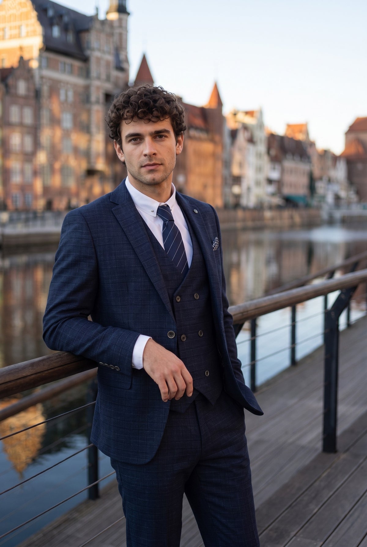 Look #344 styled with Luis – Herrenanzug, blau-kariert, Slim Fit, 3-teilig