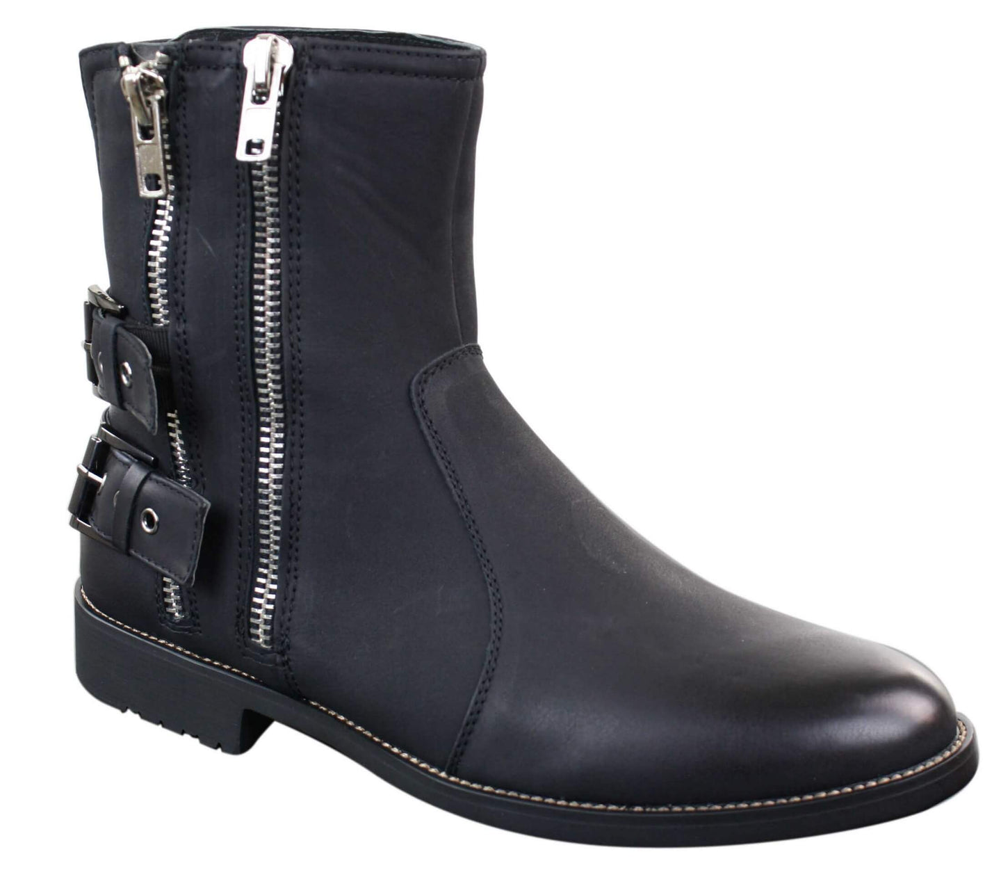 Mens Zip Biker Motorcycle Boots Punk Rock Ankle Belted Buckle Casual