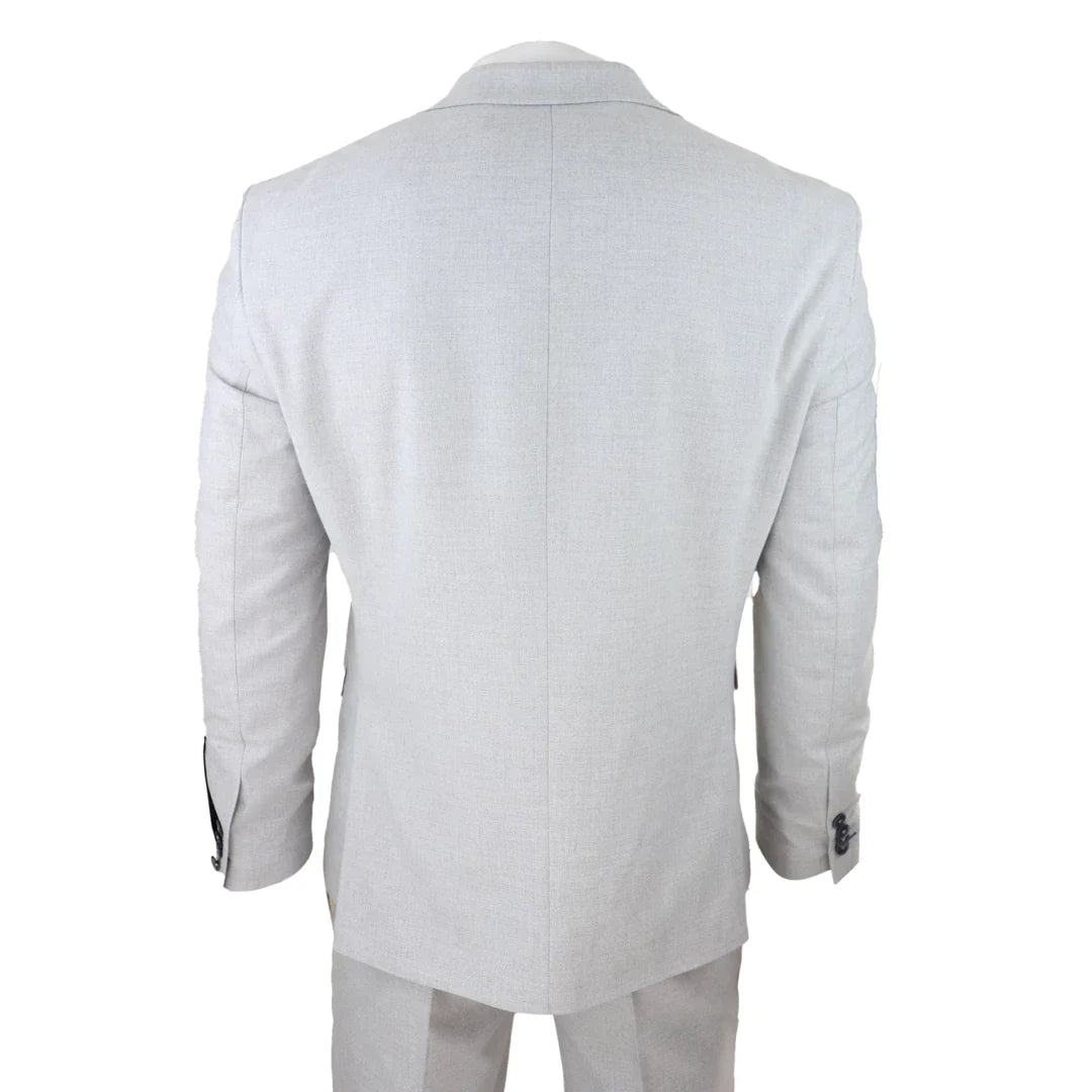 Mens Tweed Light Grey 3 Piece Suit Tailored Fit Classic Vintage 1920s Wedding