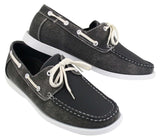 Mens Retro Denim Style Vintage Deck Boat Shoes Smart Casual Laced Navy Washed