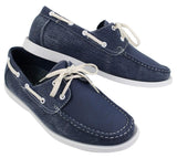 Mens Retro Denim Style Vintage Deck Boat Shoes Smart Casual Laced Navy Washed