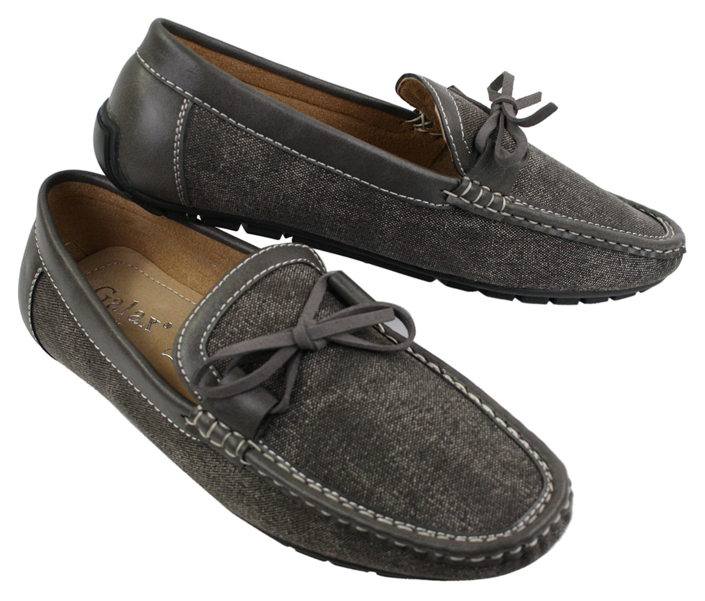 Mens Slip On Denim Leather Lace Moccasin Shoes Smart Casual Italian Tan Navy