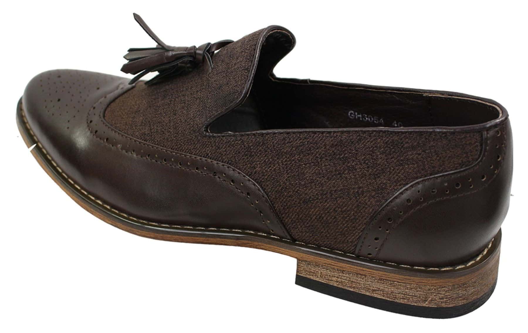 Mens Tweed & Leather Loafers Driving Shoes Slip On Tassle Design Vintage Retro