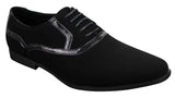 Mens Laced Black Shoes Smart Casual Suede Shiny Patent Leather Trim