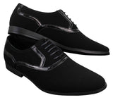Mens Laced Black Shoes Smart Casual Suede Shiny Patent Leather Trim