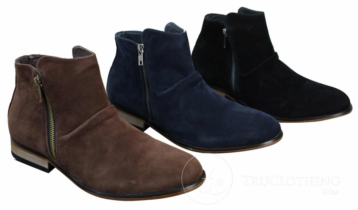 Mens Italian Suede Slip On Zip Ankle Boots Smart Casual Desert Chelsea Dealer