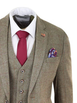 Mens Tweed Olive Green Check Suit
