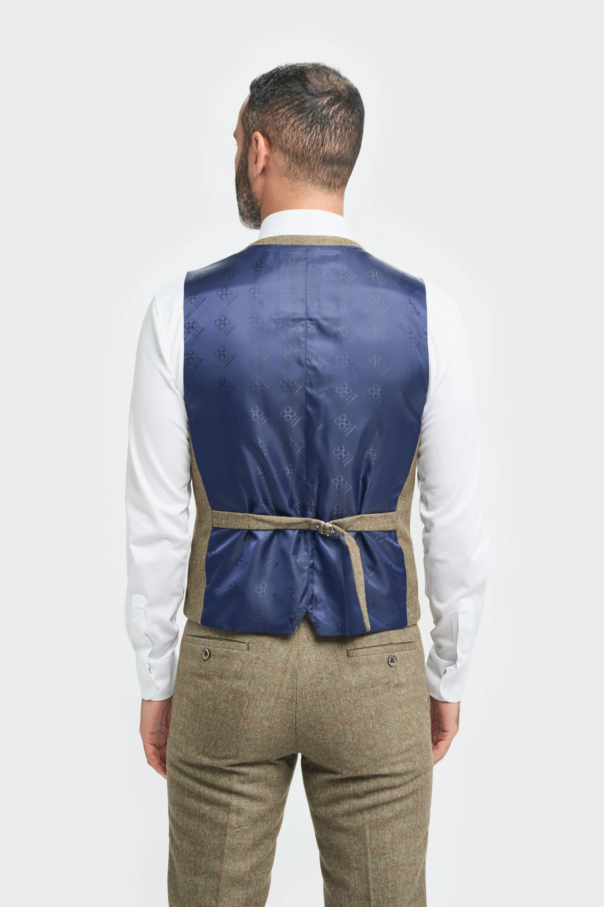 Herrenanzug aus olivgrünem Tweed mit Karomuster