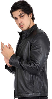 Genuine Real Lamb Leather Black Jacket for Men Tailored Fit - B204