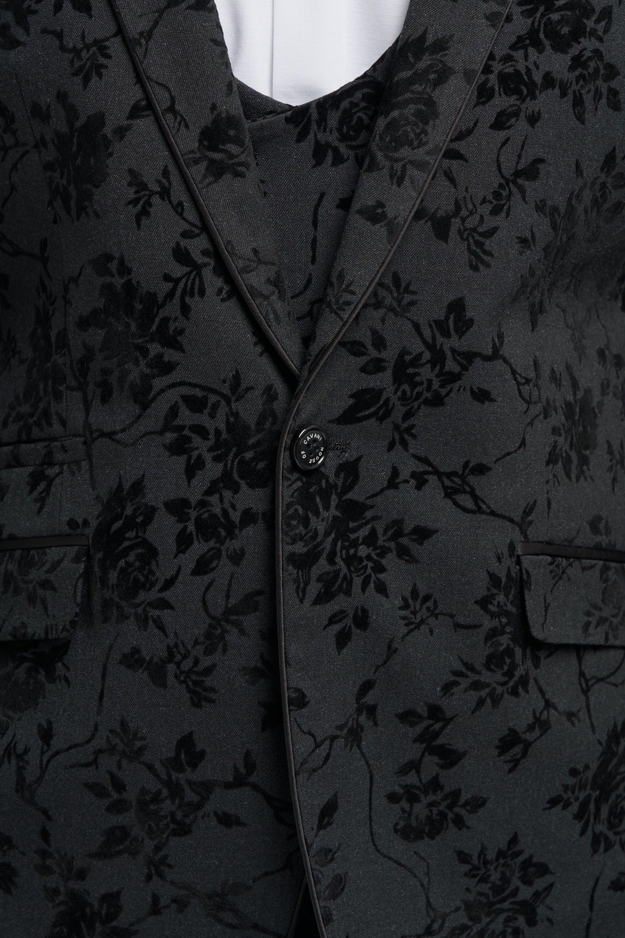 Schwarzer 3-teiliger Paisley-Samtanzug für Herren