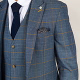 Gisborne Men's 3-Piece Navy Checked Suit with Mustard Accents