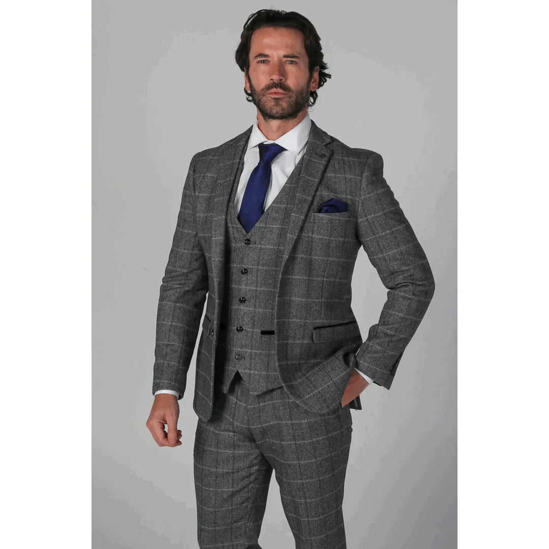 Harris Men's Grey 3-Piece Tweed Suit with Classic Vintage Charm
