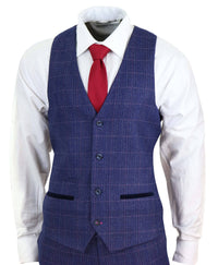 Mens Blue Purple Check 3 Piece Suit
