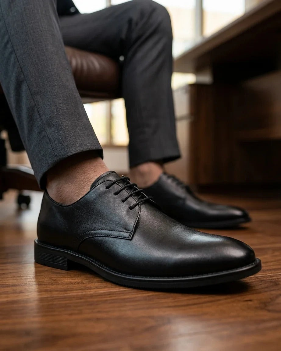 Henley – Schwarze, klassische Derby-Schuhe für Herren mit schlichter Zehenkappe