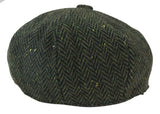 Mens Herringbone Tweed 8 Panel Cap Olive
