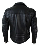 Real Leather Cross Zip Cow Hide Padded Mens Biker Jacket White Black Brando Vintage-Black