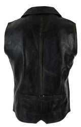 Mens Real Leather Tan Brown Black Smart Casual Gilet Waistcoat Vintage Retro-Brown