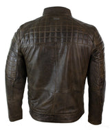 Real Leather Tailored Fit Stitch Designer Mens Zipped Biker Jacket-Brown