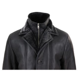 Men's 3/4 Duffle Jacket Sheepskin Long Button Zip Warm - Black