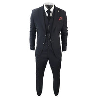 James Men's Classic Black 3-Piece Suit with Red Pocket Square