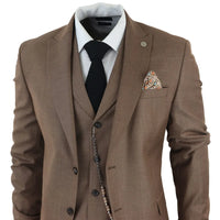 James Men's 3-Piece Plain Brown Suit with Classic Fit