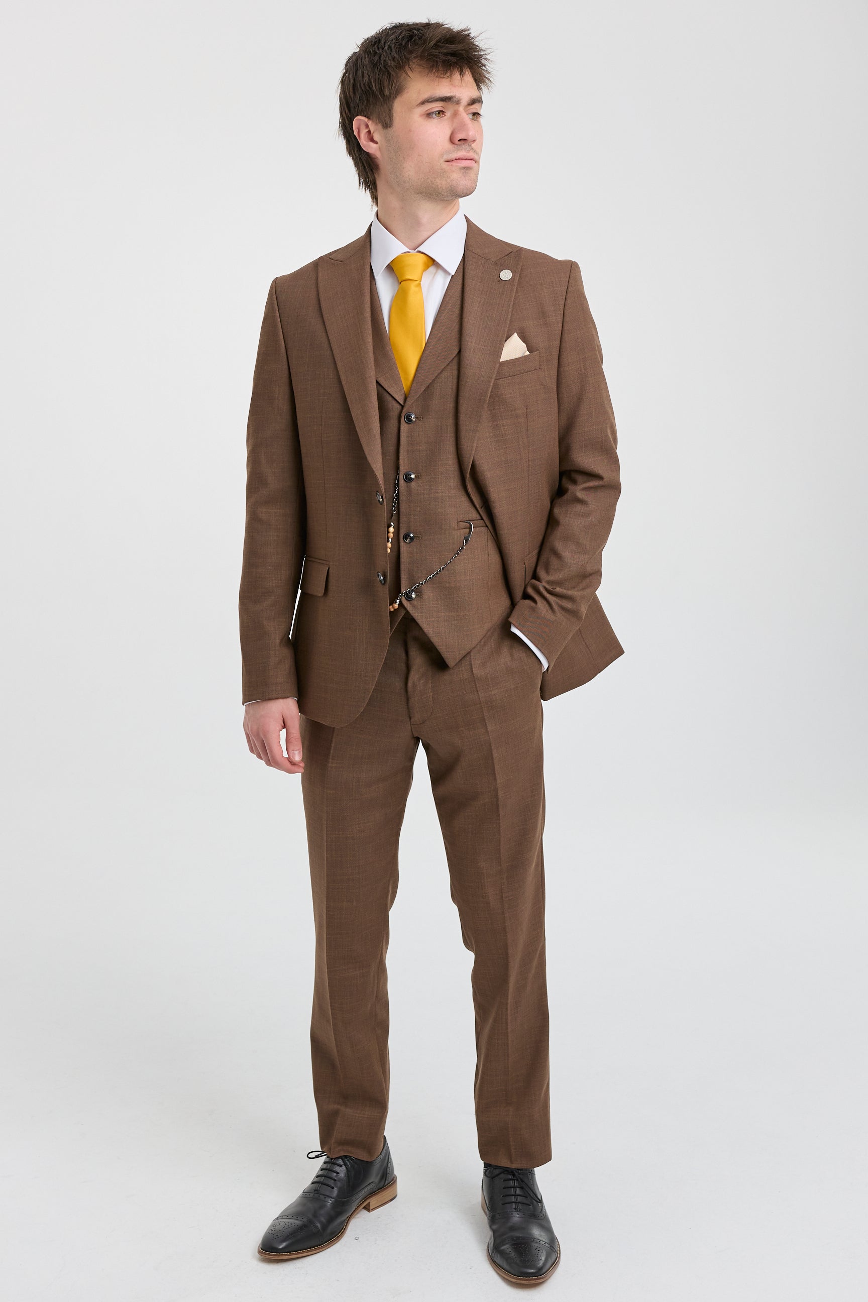 James Herrenanzug, 3-teilig, schlicht, braun, klassische Passform