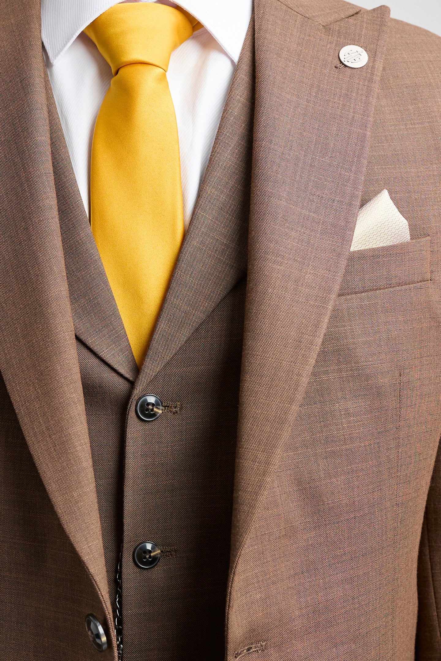 James Herrenanzug, 3-teilig, schlicht, braun, klassische Passform