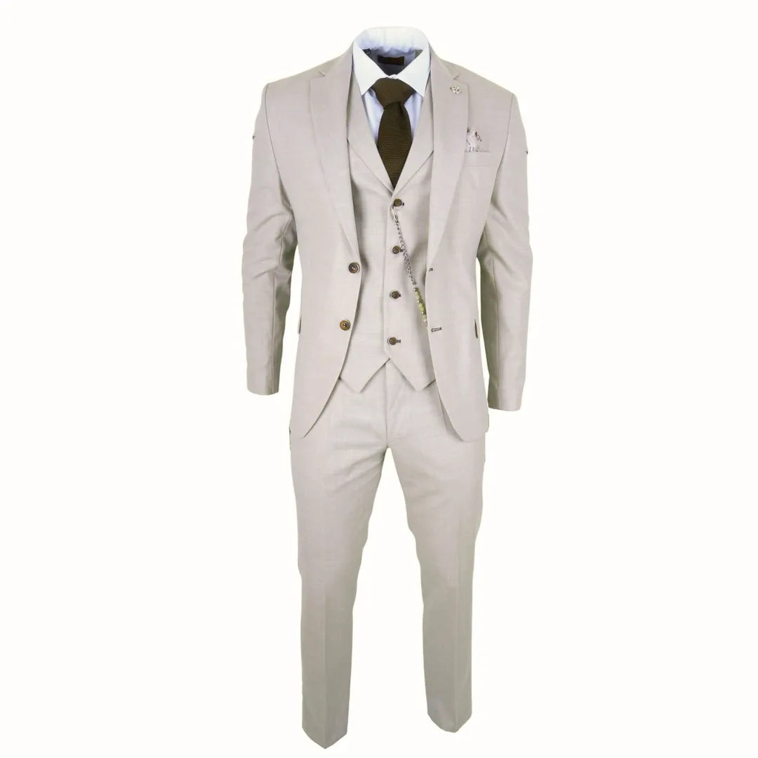 James – Dreiteiliger Herrenanzug in Creme, tailliert