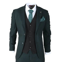 Jasper - Men's 3 Piece Olive Green Suit With Black Waistcoat