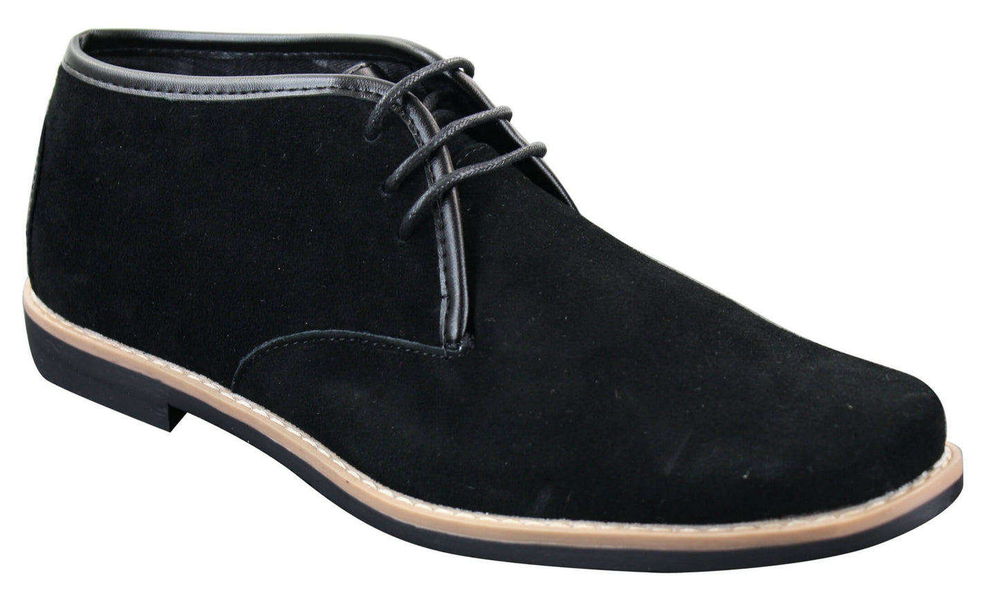 Elong K16 Mens Suede Low Ankle Chelsea Boots Laced Dessert Chukka Shoes Leather Inner Black