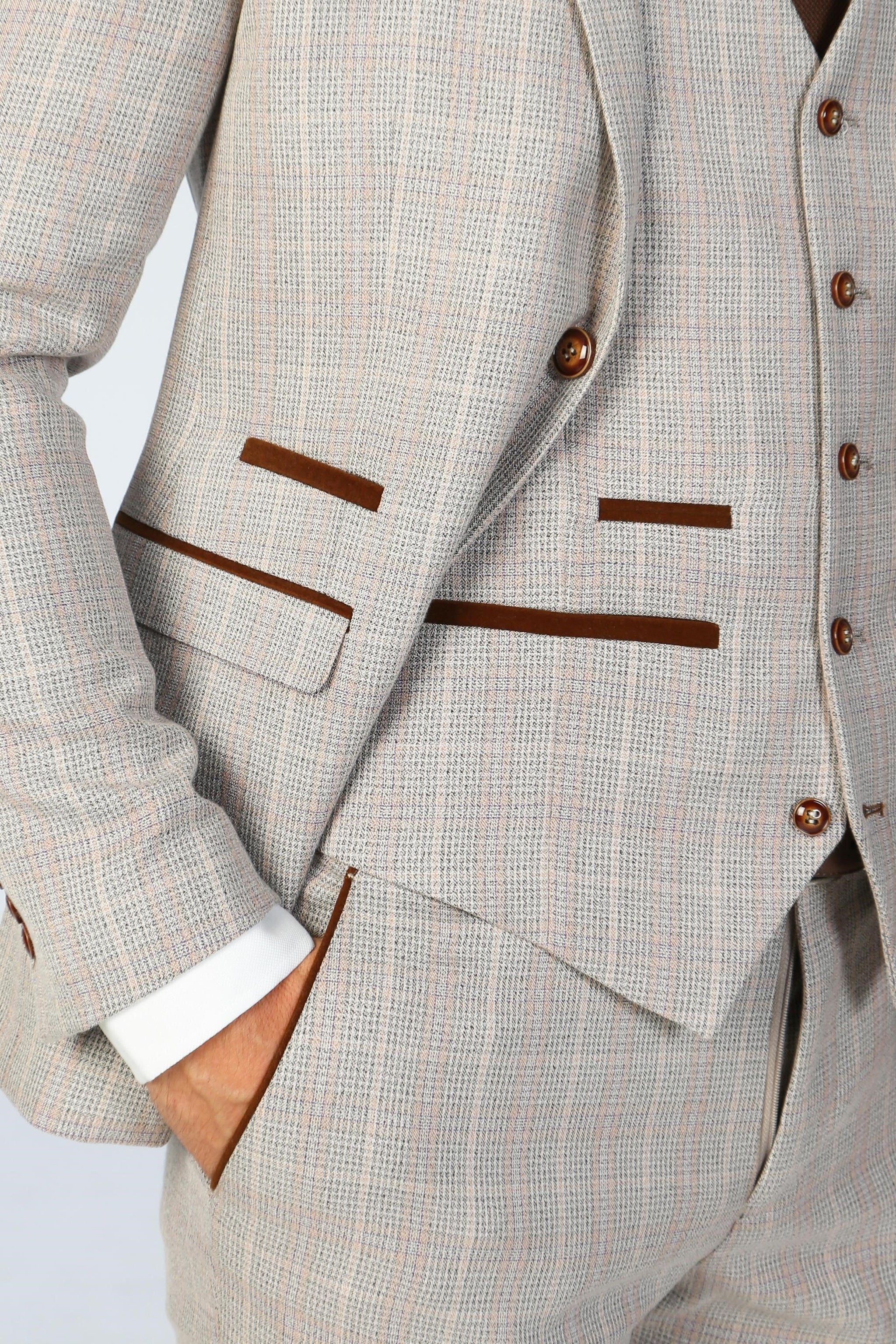 Leo - Men's Beige Checked Tailored Fit Blazer