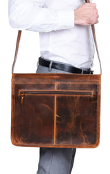 Genuine Leather Laptop Messenger Bag - Up-to 15" - Tan