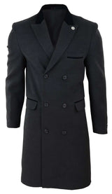 Mens 3/4 Long Double Breasted Charcoal Overcoat