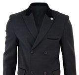 Mens 3/4 Long Double Breasted Charcoal Overcoat