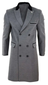 Mens 3/4 Long Double Breasted Grey Overcoat